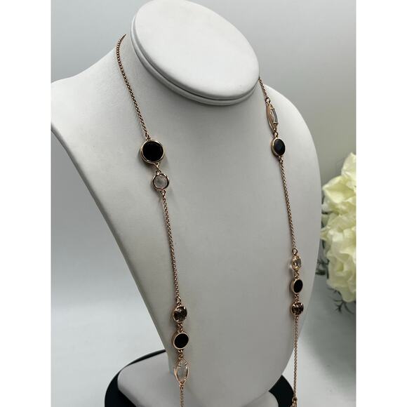 Kate Spade Rose Gold Station Bezel Crystals & Black Enamel Long
Necklace 32" - Picture 4 of 10
